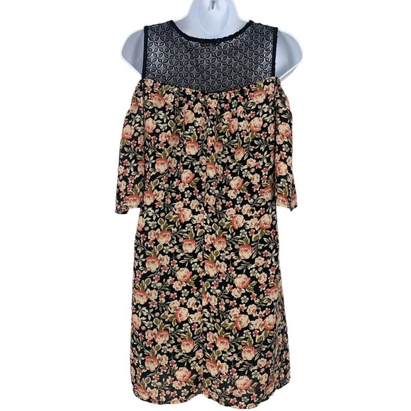 Charlotte Russe Womens Off-Shoulder Black Floral Dress With Lace Yoke Size XS - Picture 5 of 10